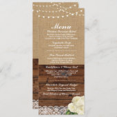 Menu Trouwreceptie Roos Burlap Houten Kant Kaart (Voorkant / Achterkant)