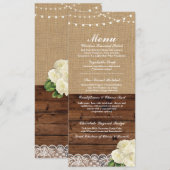 Menu Trouwreceptie Roos Jute Houten Kant Kaart (Voorkant / Achterkant)