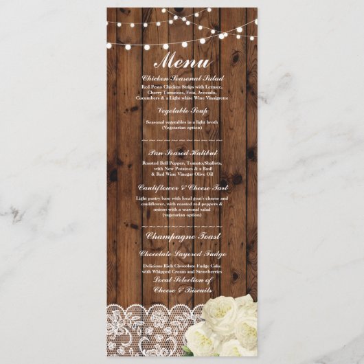 Menu Trouwreceptie Rustic Hout Kant Kaarten (Voorkant)