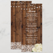 Menu Trouwreceptie Rustic Hout Kant Kaarten (Voorkant / Achterkant)
