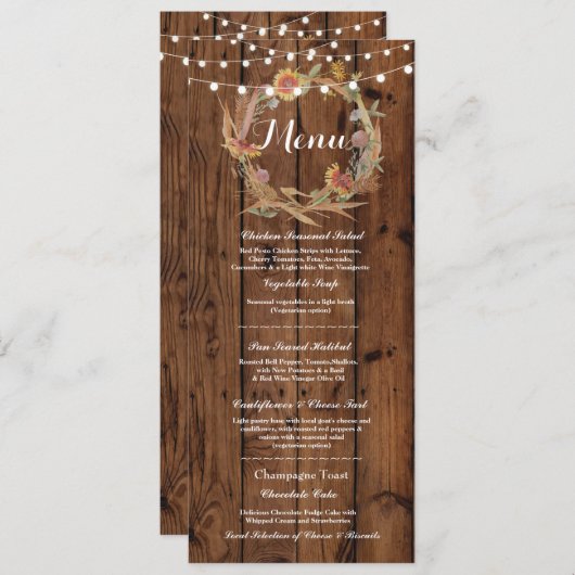 Menu Trouwreceptie Rustiek Hout Herfst Lichten (Voorkant / Achterkant)
