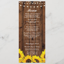 Menu Trouwreceptie Rustiek Hout Zonnebloemen Kaart