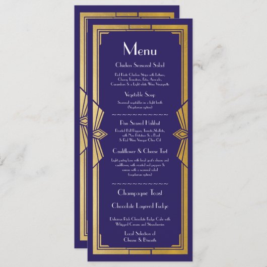 Menu Trouwreceptie Rustiek Jaren 20 Marine Art Dec (Voorkant / Achterkant)