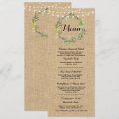 Menu Trouwreceptie Rustiek Jute Bloem Lichtjes (Voorkant / Achterkant)