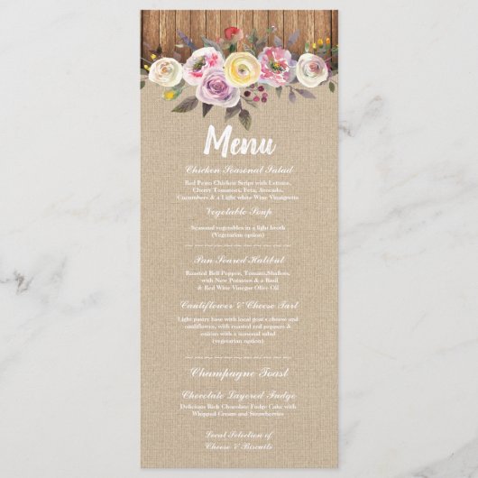 Menu Trouwreceptie Rustiek Jute Hout Bloem (Voorkant)