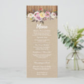 Menu Trouwreceptie Rustiek Jute Hout Bloem (Staand voorkant)