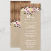 Menu Trouwreceptie Rustiek Jute Hout Bloem (Voorkant / Achterkant)