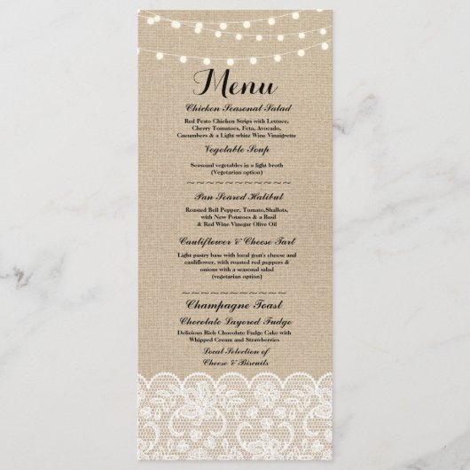 Menu Trouwreceptie Rustiek Jute Kant Winter (Voorkant)