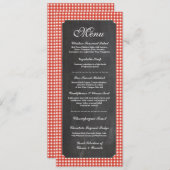 Menu Trouwreceptie Rustiek Krijt Rood Geruit Kaart (Voorkant / Achterkant)