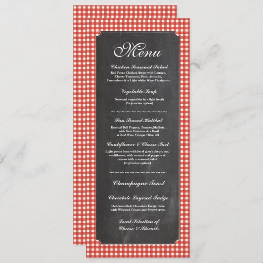 Menu Trouwreceptie Rustiek Krijt Rood Geruit Kaart (Voorkant / Achterkant)