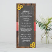 Menu Trouwreceptie Rustiek Rood Krijt Hout Geruit Kaart (Staand voorkant)