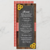 Menu Trouwreceptie Rustiek Rood Krijt Hout Geruit Kaart (Voorkant / Achterkant)