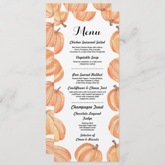 Menu Trouwreceptie Rustieke Pompoen Herfstkaart Kaart (Voorkant / Achterkant)