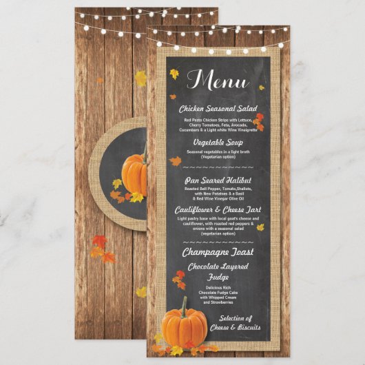 Menu Trouwreceptie Rustieke Pompoen Krijtkaart Kaart (Voorkant / Achterkant)