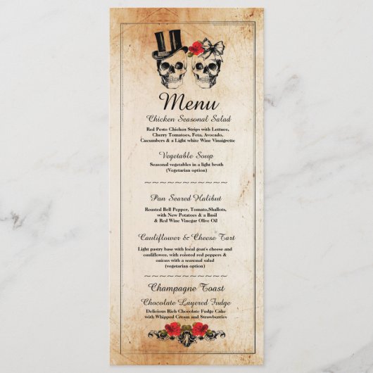 Menu Trouwreceptie Rustieke Schedels Rozen Menu's (Voorkant)