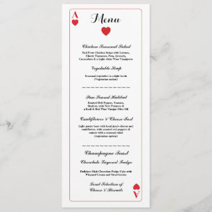 Menu Trouwreceptie Speelkaarten Aas van Harten Kaart