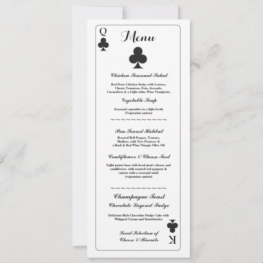 Menu Trouwreceptie Speelkaarten Aas van Klaveren Kaart (Voorkant)