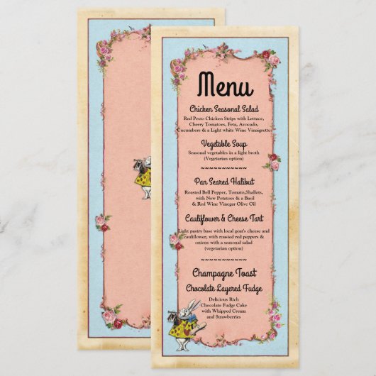 Menu Trouwreceptie Wonderland Konijn Kaarten (Voorkant / Achterkant)