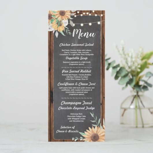 Menu Trouwreceptie Zonnebloem Hout (Staand voorkant)