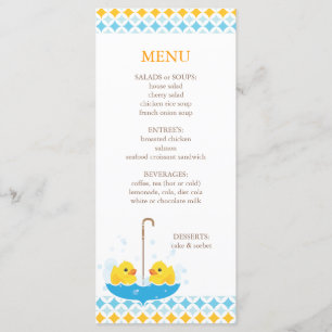 Menu Twin Rubber Duckies Baby shower