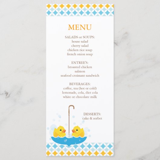 Menu Twin Rubber Duckies Baby shower (Voorkant)