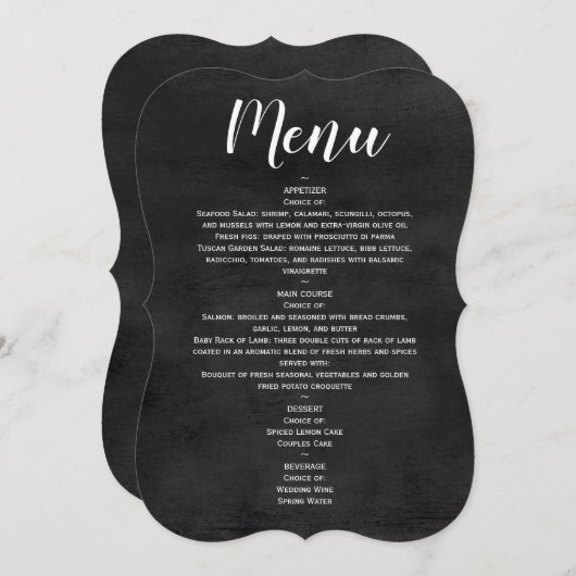 Menu - Uitnodiging van het Manuscript van het Chal (Voorkant / Achterkant)