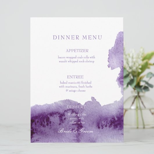 Menu Ultra Violet Elegant Waterverf Wedding (Staand voorkant)