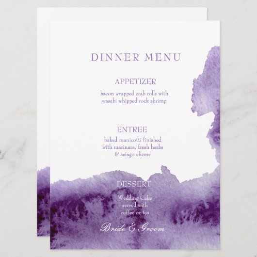 Menu Ultra Violet Elegant Waterverf Wedding (Voorkant / Achterkant)