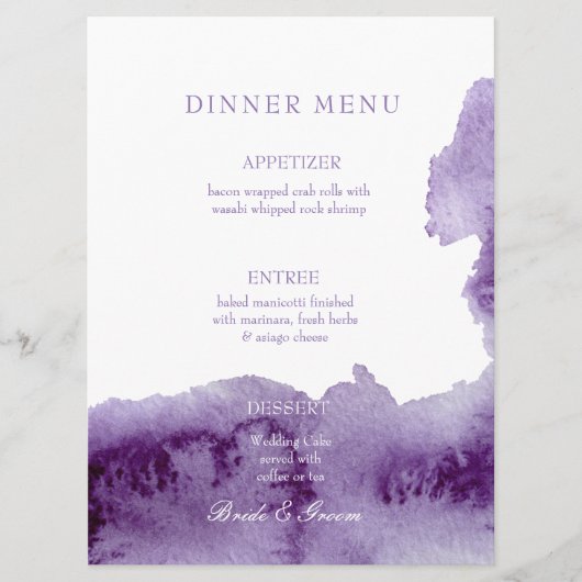 Menu Ultra Violet Elegant Waterverf Wedding (Voorkant)