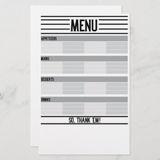 Menu Vakantiemateriaal en Potluck Guide BACK (Voorkant / Achterkant)