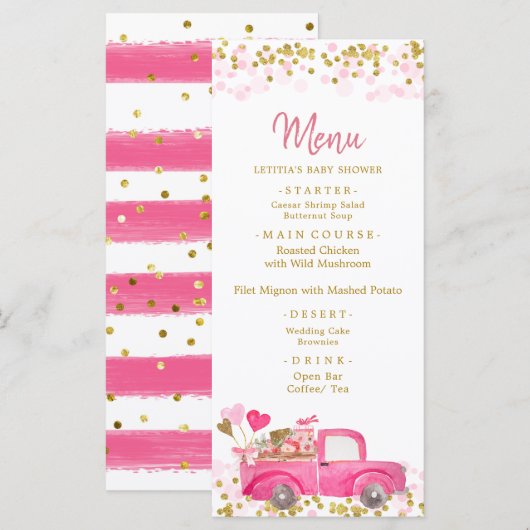 Menu valentijn Truck SweeLieverd Baby shower (Voorkant / Achterkant)
