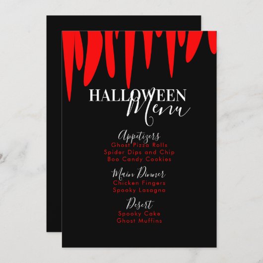 Menu Vampire Bloedhalloween Adult Party (Voorkant / Achterkant)