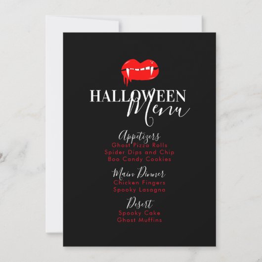 Menu Vampire Lip Blood Halloween Birthday Party (Voorkant)