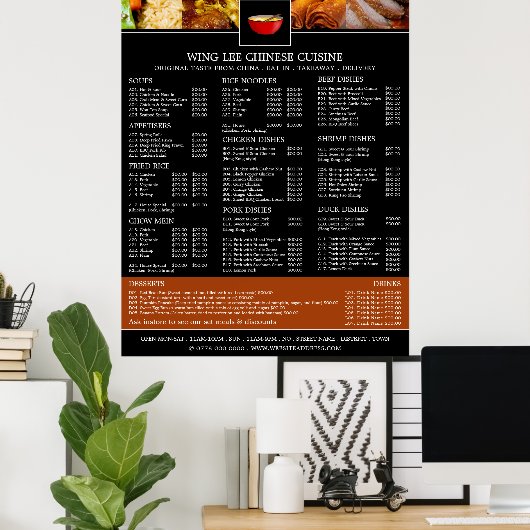Menu van Chinees restaurant Poster (Thuiskantoor)