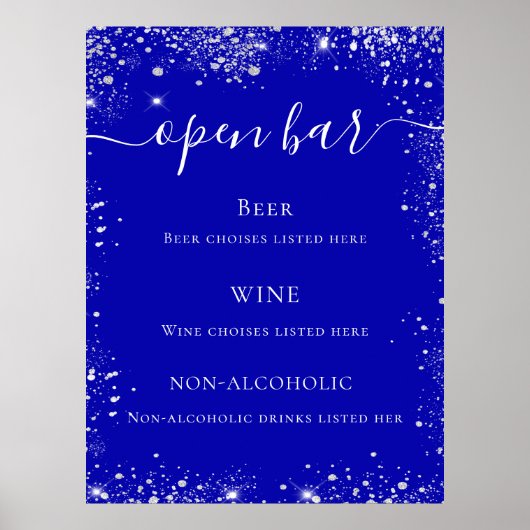 Menu van de blauwe zilverglitter-bruiloft poster (Voorkant)