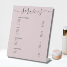 Menu van de Blush Pink Hair Stylist Price List Ser