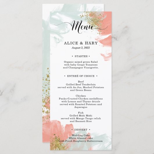 Menu van de bruidpartij Elegant (Voorkant / Achterkant)