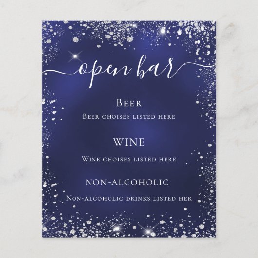 menu van de marineblauwe zilverglitter bruiloft (Voorkant)