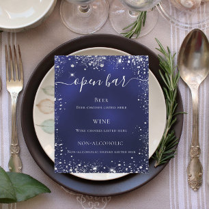 menu van de marineblauwe zilverglitter bruiloft