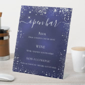 menu van de marineblauwe zilverglitter bruiloft reclamebord met voetstuk (Insitu)