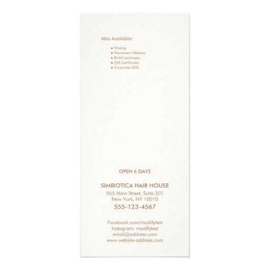 Menu van de service voor de prijslijst van Monogra (Achterkant)