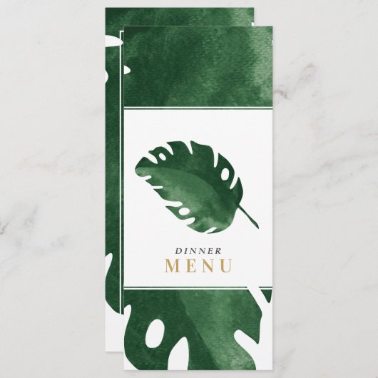 menu van het diner van het groene tropische blad kaart (Voorkant / Achterkant)