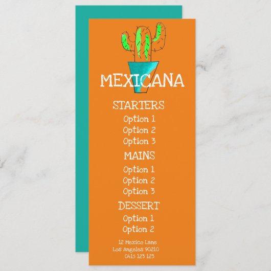 menu van het diner van het Mexicaanse restaurant (Voorkant / Achterkant)