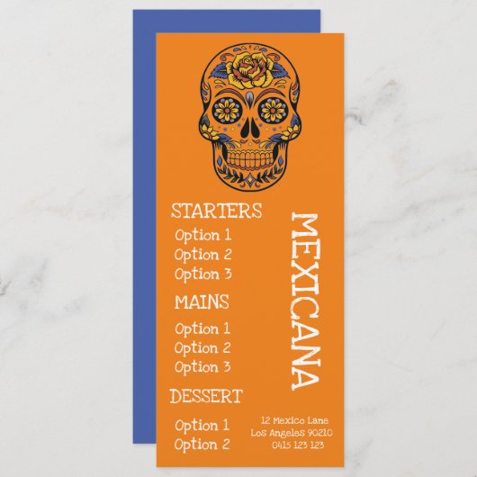 menu van het diner van het Mexicaanse restaurant b (Voorkant / Achterkant)