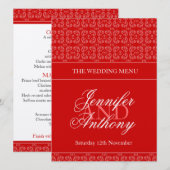 menu van het diner van het rode gestreepte bruilof (Voorkant / Achterkant)