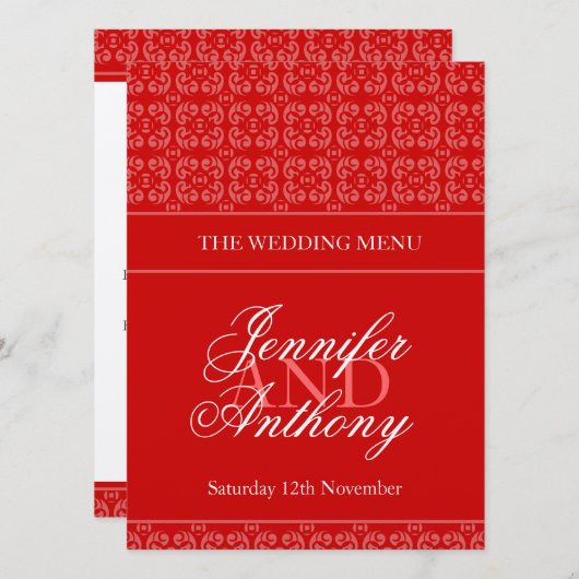 menu van het diner van het rode gestreepte bruilof (Voorkant / Achterkant)
