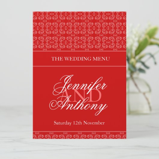 menu van het diner van het rode gestreepte bruilof (Staand voorkant)