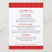 menu van het diner van het rode gestreepte bruilof (Achterkant)