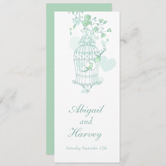 menu van het diner voor de bruiloft van groene en  (Voorkant / Achterkant)