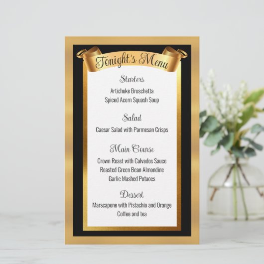 menu van het diner voor goudcatering voor bruiloft (Staand voorkant)